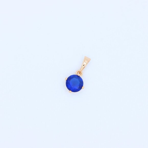 "Round Blue Stone Pendant in Gold Plated Brass – Dainty Everyday Charm, XPPT1758 - Picture 11 of 13